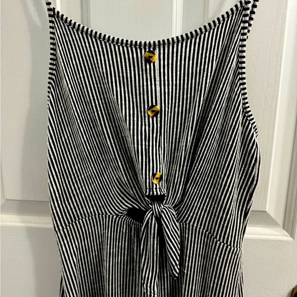 Black and White Striped Dress with Yellow Buttons